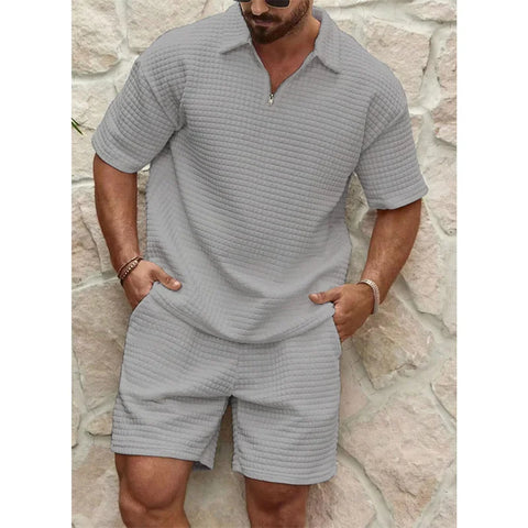 newest Man's set Trend Fashion short sleeve Fitness T-shirt+sports shorts Men suit Two pieces Solid Color running tracksuit