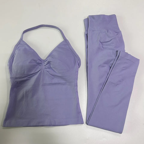 Impact Gym Set Women Padded Tank Tops High Waist Scrunch Seamless Yoga Leggings Fitness Clothes Workout Sets Gym Suit Activewear