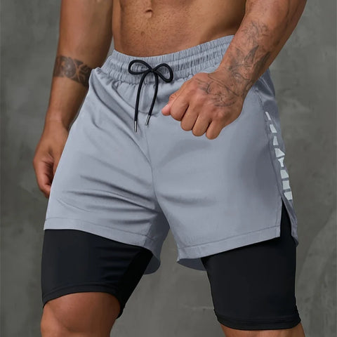 New Men Running Shorts Gym Sports Shorts 2 In 1 Quick Dry Workout Training Gym Fitness Jogging Short Pants Summer Men Shorts