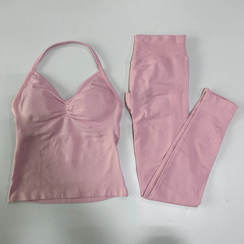 Impact Gym Set Women Padded Tank Tops High Waist Scrunch Seamless Yoga Leggings Fitness Clothes Workout Sets Gym Suit Activewear