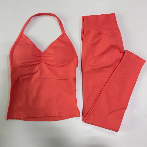Impact Gym Set Women Padded Tank Tops High Waist Scrunch Seamless Yoga Leggings Fitness Clothes Workout Sets Gym Suit Activewear