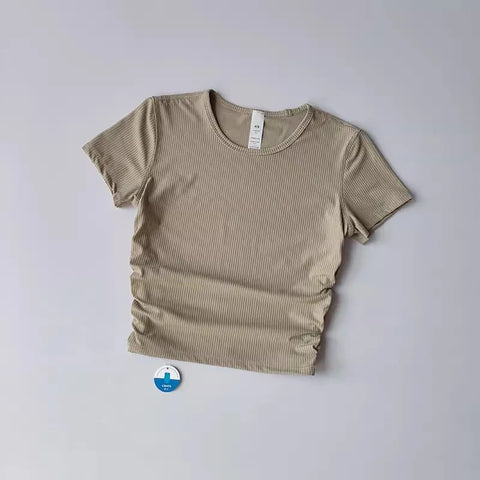 Women Seamless Yoga T-Shirt Ribbed Sports Shirt Breathable Gym Tops Sport Blouse Shirt Short Sleeve Running T-Shirt Yoga Shirts
