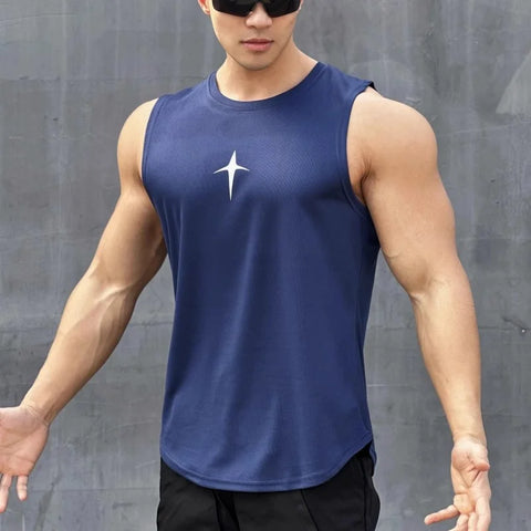 summer Sleeveless vest outdoor sport tank top running fitness undershirt quick drying round neck gym T-shirt men Breathable top
