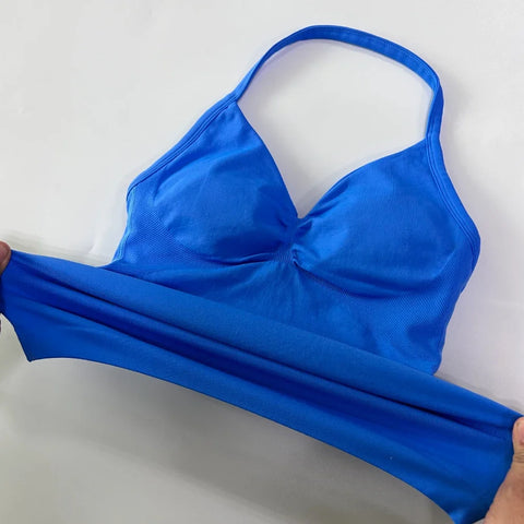 2pcs Impact Gym Set Women Backless Tank Tops High Waist Scrunch Seamless Shorts Fitness Clothes Activewear Workout Sets Gym Suit