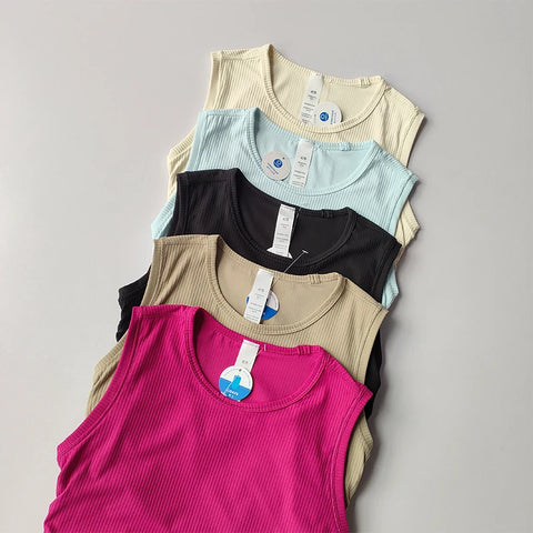 Summer Nude Yoga Racerback Female Fold Slim Fit Sports Running and Fitness Outwear Crop Top Bras Vest Shirt Quick Dry Clothing