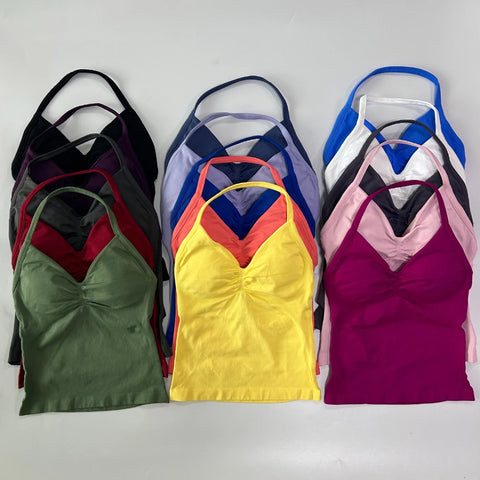 Impact Longline Strappy Gym Top Backless Women Built-in Bra With Pad Breathable Gym Clothes Running Yoga Vest Tank Tops XS-XL
