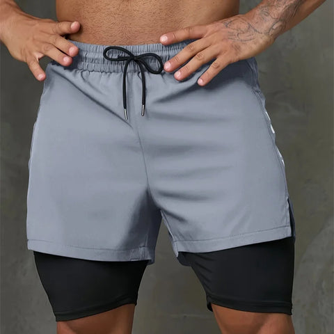New Men Running Shorts Gym Sports Shorts 2 In 1 Quick Dry Workout Training Gym Fitness Jogging Short Pants Summer Men Shorts