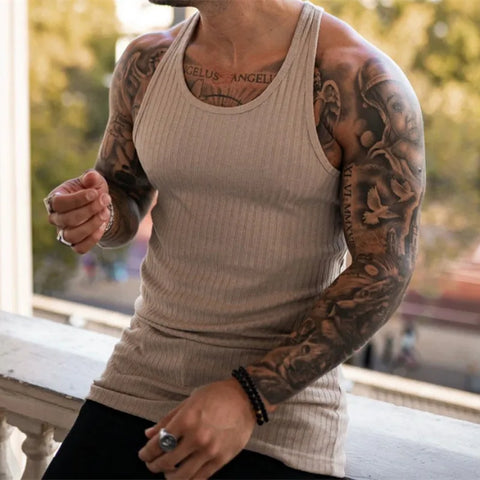 2024 Summer men Vest stripe gym Tank top Men Fitness sleeveless shirt Male Exercise Sports vest Undershirt Bodybuilding clothing