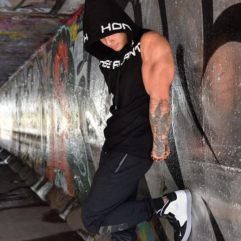 New Summer Fitness Tank Top Sports cotton Running Tank Top Loose Basketball Sleeveless Hooded Vest Breathable Training clothing