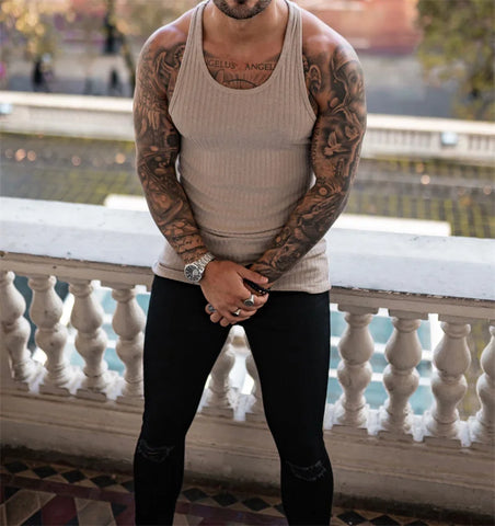 2024 Summer men Vest stripe gym Tank top Men Fitness sleeveless shirt Male Exercise Sports vest Undershirt Bodybuilding clothing