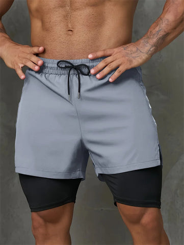 New Men Running Shorts Gym Sports Shorts 2 In 1 Quick Dry Workout Training Gym Fitness Jogging Short Pants Summer Men Shorts