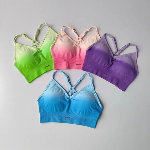 2 Pcs Seamless Gradient Yoga Suit Workout Sports Bra + High Waist Gym Shorts Sport Set Fashion Shorts Sets Sportswear Female