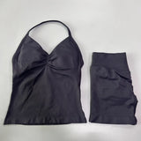 2pcs Impact Gym Set Women Backless Tank Tops High Waist Scrunch Seamless Shorts Fitness Clothes Activewear Workout Sets Gym Suit