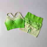 2 Pcs Seamless Gradient Yoga Suit Workout Sports Bra + High Waist Gym Shorts Sport Set Fashion Shorts Sets Sportswear Female