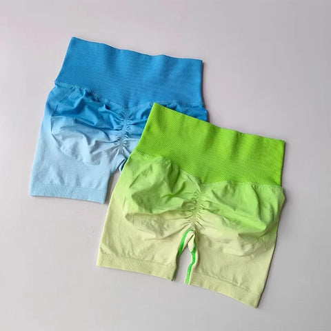 2 Pcs Seamless Gradient Yoga Suit Workout Sports Bra + High Waist Gym Shorts Sport Set Fashion Shorts Sets Sportswear Female