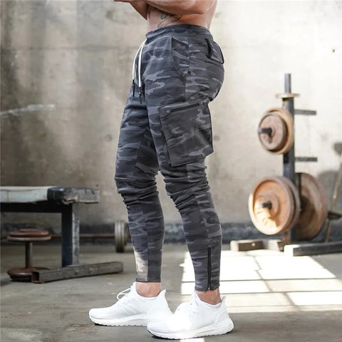 Spring Autumn Men sweatpants straight leg multi pocket camouflage Fitness pants men's zippered small ankle Training sports pants