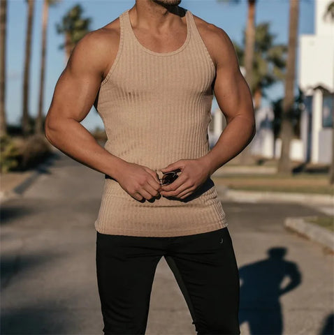 2024 Summer men Vest stripe gym Tank top Men Fitness sleeveless shirt Male Exercise Sports vest Undershirt Bodybuilding clothing