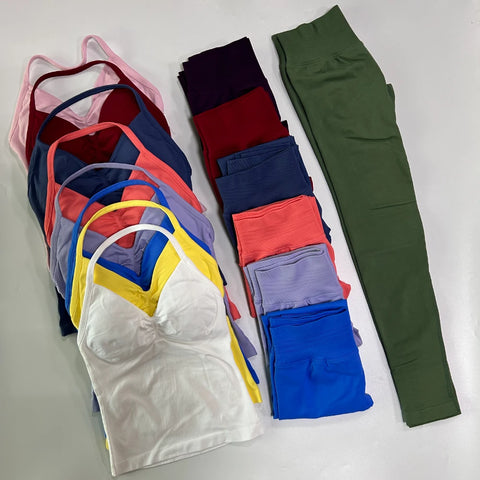 Impact Gym Set Women Padded Tank Tops High Waist Scrunch Seamless Yoga Leggings Fitness Clothes Workout Sets Gym Suit Activewear