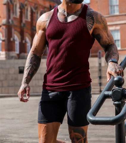 2024 Summer men Vest stripe gym Tank top Men Fitness sleeveless shirt Male Exercise Sports vest Undershirt Bodybuilding clothing