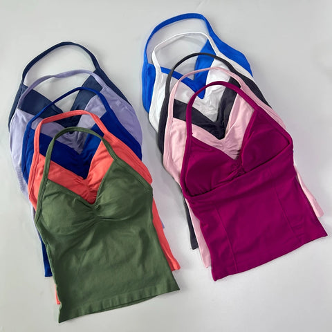 Impact Gym Set Women Padded Tank Tops High Waist Scrunch Seamless Yoga Leggings Fitness Clothes Workout Sets Gym Suit Activewear