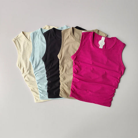 Summer Nude Yoga Racerback Female Fold Slim Fit Sports Running and Fitness Outwear Crop Top Bras Vest Shirt Quick Dry Clothing