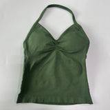 Impact Longline Strappy Gym Top Backless Women Built-in Bra With Pad Breathable Gym Clothes Running Yoga Vest Tank Tops XS-XL