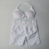 DF Logo Impact Gym Set 2 Piece Women Strappy Yoga Bra Top Workout Scrunch Shorts Sports Suit Fitness Clothes Seamless Yoga Set