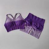 2 Pcs Seamless Gradient Yoga Suit Workout Sports Bra + High Waist Gym Shorts Sport Set Fashion Shorts Sets Sportswear Female