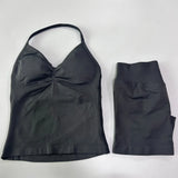 2pcs Impact Gym Set Women Backless Tank Tops High Waist Scrunch Seamless Shorts Fitness Clothes Activewear Workout Sets Gym Suit