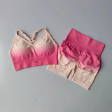 2 Pcs Seamless Gradient Yoga Suit Workout Sports Bra + High Waist Gym Shorts Sport Set Fashion Shorts Sets Sportswear Female