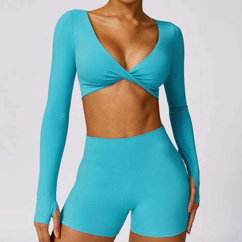 Twisted Tight Workout Clothes Casual Running Sport Long Sleeve Top