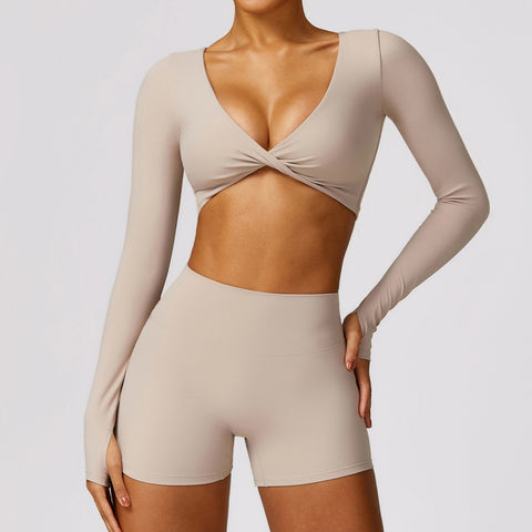 Twisted Tight Workout Clothes Casual Running Sport Long Sleeve Top