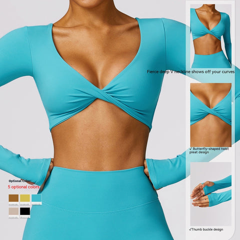 Twisted Tight Workout Clothes Casual Running Sport Long Sleeve Top