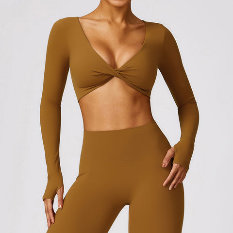Twisted Tight Workout Clothes Casual Running Sport Long Sleeve Top