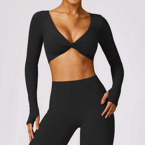 Twisted Tight Workout Clothes Casual Running Sport Long Sleeve Top